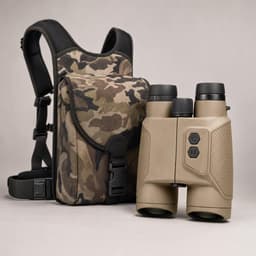 Binoclu 10x42 cu telemetru laser alături de husa de transport camuflaj cu ham de piept inclusă