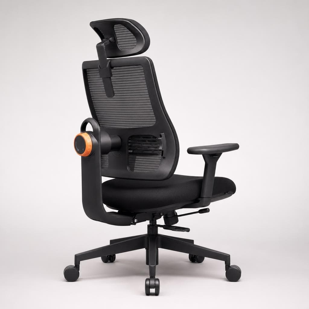 Scaun NEWTRAL MAGICH003 — vedere 3/4 din spate cu discul de reglare a suportului lombar