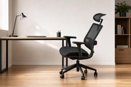 Scaunul NEWTRAL MAGICH003 la un birou modern, vedere laterală pe înclinare